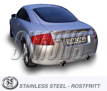 Simons Duplex 2,75 Zoll Edelstahl Sport Auspuffanlage für Audi TT (8N) Quattro Coupe 1.8T 180/225PS Bj.98-6/06 Endrohr 2x100mm