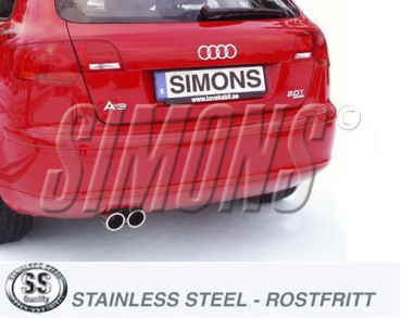 Simons 2,75 Zoll Edelstahl Sport Endschalldämpfer Kit für Audi A3 (8PA) Quattro Sportback 2,0TFSi ab Bj. 05- Endrohr 2x80mm