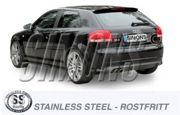 Simons 2,75 Zoll Edelstahl Sport Endschalldämpfer Kit für Audi A3 (8P) Quattro Sportback 2,0TFSi (200PS) ab Bj. 05- Endrohr 2x80mm