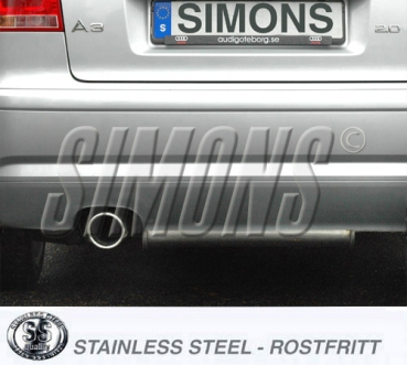 Simons 3 Zoll Edelstahl Sport Auspuffanlage für Audi A3 (8P) 2WD 1,4TFSi/2,0TFSi ab Bj.04- Endrohr 1x100mm