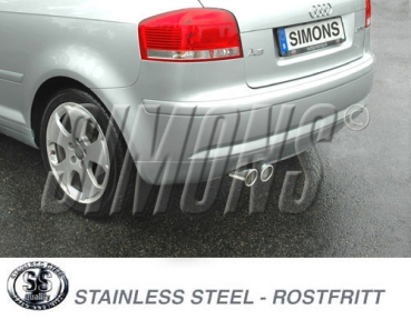 Simons 3 Zoll Edelstahl Sport Auspuffanlage für Audi A3 (8P) 2WD 1,4TFSi/2,0TFSi ab Bj. 04- Endrohr 2x80mm