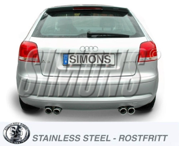 Simons 3 Zoll Duplex Edelstahl Sport Auspuffanlage für Audi A3 (8P) 2WD 1,4TFSi/2,0TFSi ab Bj. 04- Endrohr 4x80mm