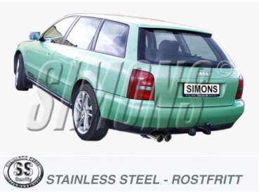 Simons 2,5 Zoll Edelstahl Sport Auspuffanlage für Audi A4 (B5) Quattro Limousine/Avant Motor 1,8(150PS)1,8T(180PS1,9TDi(90-110-115PS) Bj.94-00 Endrohr 2x80mm