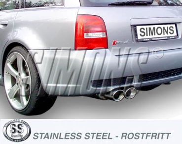 Simons 3 Zoll Edelstahl Sport Auspuffanlage für Audi RS4 Quattro Limonusine/Avant Motor 2,7 (380PS) Bj.00-02 Endrohr 2x90/120mm