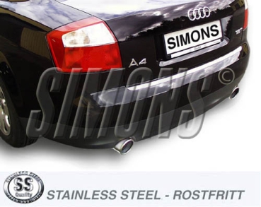 Simons Duplex 2,5 Zoll Edelstahl Sport Endschalldämpfer für Audi A4 (B6) 1,6i/2,0i/ 1,9TDi/2,5TDi Limousine/Avant  Bj.-05 Cabrio Bj.01-05 Endrohr 2x100mm