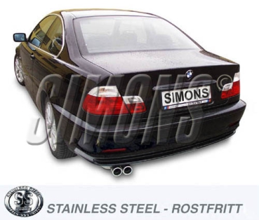 Simons Edelstahl Sport Auspuffanlage für BMW E46 Limousine/Coupe/Cabrio/Touring 320i(M54-2,2l Bj 99-)325i (M54-2,5l Bj.00-)330i (M54-2,8l Bj.99-) Endrohr 2x70mm