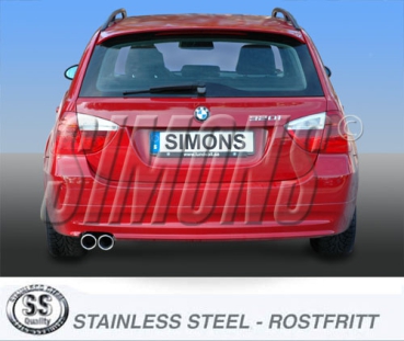 Simons 2,75 Zoll Edelstahl Sport Auspuffanlage für BMW 316D/318D/320D E90 Limousine/Coupe/Cabrio/Touring Bj. 05-12 Endrohr 2x80mm