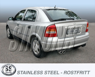Simons 2,5 Zoll Edelstahl Sport Auspuffanlage für Opel Astra G CC 1,4/1,6/1,8/2,0/2,2  ab Bj.98- Endrohr 2x80mm