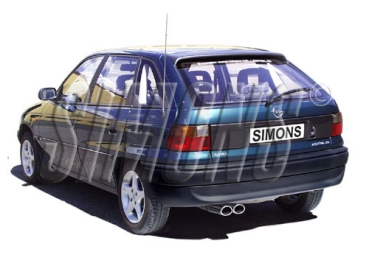 Simons 2,5 Zoll aluminierte Stahl Sport Auspuffanlage für Opel Astra F CC 1,4/1,6/1,8/2,0-8V/2,0-16V Bj.92-97 Endrohr 2x70/90mm