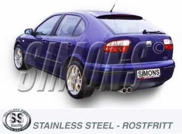 Simons 2,5 Zoll Edelstahl Sport Auspuffanlage für Seat Leon 1,8i Turbo Bj.99-05 Endrohr 2x80mm