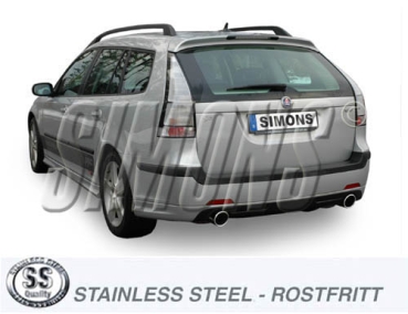 Simons 2,5 Zoll Duplex Edelstahl Sport Auspuffanlage für Saab 9-3 2,8T/2,0T Sport-Limousine/Kombi/Cabrio (58Liter Tank) Endrohr 2x100mm