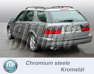 Simons 2,5 Zoll Chromstahl Sport Auspuffanlage für Saab 9-5 Turbo 2,0/2,3 Limousine/Kombi Bj.98-01/9-5 AERO Limousine/Kombi Bj.98-03 Endrohr 1x90/120mm