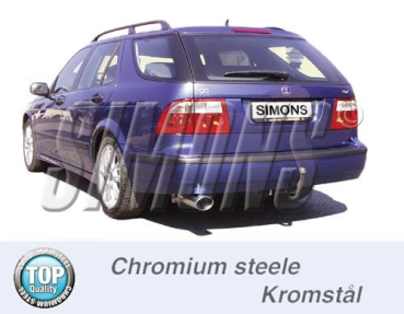 Simons 2,5 Zoll Chromstahl Sport Auspuffanlage für Saab 9-5 Turbo 2,0/2,3 Limousine/Kombi ab Bj.02 Endrohr 1x90/120mm