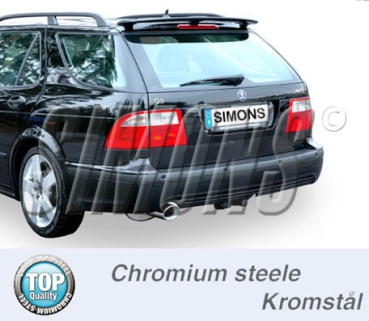 Simons 2,5 Zoll Chromstahl Sport Auspuffanlage für Saab 9-5 Turbo 2,0/2,3 Limousine/Kombi ab Bj.06-/9-5 AERO Limousine/Kombi ab Bj.04- Endrohr 1x90/120mm