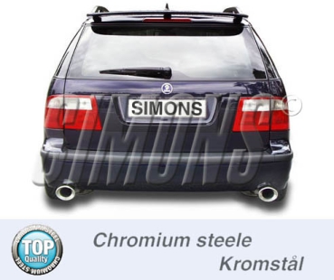 Simons 2,5 Zoll Duplex Chromstahl Sport Auspuffanlage für Saab 9-5 Turbo 2,0/2,3 Limousine/Kombi Bj.98-01/9-5 AERO Limousine/Kombi Bj.98-03 Endrohr 2x90/120mm