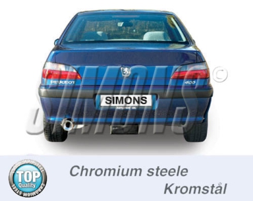 Simons 2,5 Zoll Chromstahl Sport Auspuffanlage für Peugeot 406 Limousine Turbo ab Bj. 96- Endrohr 1x100mm