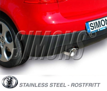 Simons 3 Zoll Edelstahl Sport Auspuffanlage für VW Golf V GTi/GTi Edition 30(2,0TFSi) ab Bj.04- Golf V 1,4TSi/1,4TSi GT ab Bj.07- Golf VI 1,4TSi/1,8TSi ab Bj.09- Endrohr 1x100mm