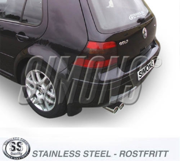 Simons 2,5 Zoll Edelstahl Sport Auspuffanlage für VW Golf IV Turbo 1,8T/1,9TDi/1,9SDi ab Bj. 96-Endrohr 2x80mm