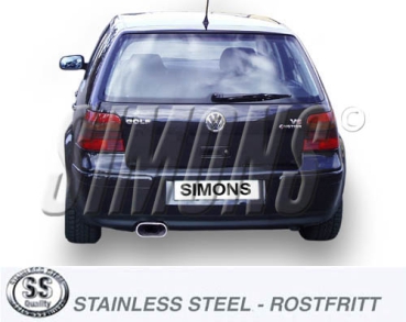 Simons 2,75 Zoll Edelstahl Sport Auspuffanlage für VW Golf IV / V6 4-motion (Syncro) ab Bj. 96-Endrohr 1x85/150mm