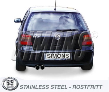 Simons 2,5 Zoll Edelstahl Sport Auspuffanlage für VW Golf IV Turbo 1,8T/1,9TDi/1,9SDi ab Bj. 96-Endrohr 2x80mm