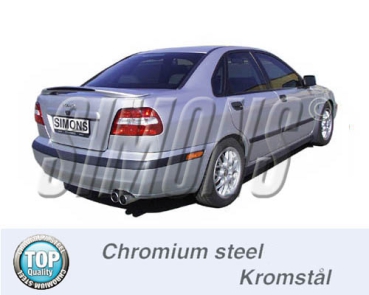 Simons 2,5 Zoll Chromstahl Sport Auspuffanlage für Volvo S40/V40 (Phase 2) Turbo T4/2,0T Bj.01-03 Endrohr 2x80mm