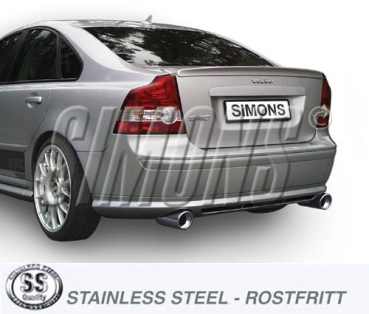 Simons Duplex 2,5 Zoll Edelstahl Sport Auspuffanlage für Volvo S40N/V50 Turbo T5 4WD ab Bj.04- Endrohr 2x100mm