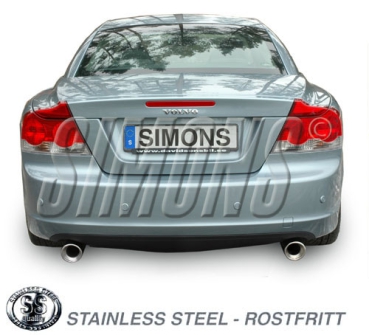 Simons Duplex 2,5 Zoll Edelstahl Sport Auspuffanlage für Volvo C70 Turbo T5 ab Bj.06- Endrohr 2x100mm