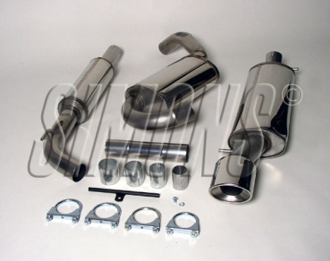 Simons 2,5 Zoll Edelstahl Sport Auspuffanlage für VW Corrado G60/1,8 16V ab Bj.8/91- abFg.Nr.50-N0000001- /und 2,9 VR6/2,0 8V/16V Endrohr 1x90/120mm