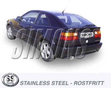 Simons 2,5 Zoll Edelstahl Sport Auspuffanlage für VW Corrado G60/1,8 16V ab Bj.8/91- abFg.Nr.50-N0000001- /und 2,9 VR6/2,0 8V/16V Endrohr 1x90/120mm