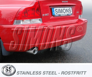 Simons 2,5 Zoll Edelstahl Sport Auspuffanlage für Volvo S60 Turbo 2WD 2,0T/2,4T/2,5T/T5/2,4D/D5 ab Bj.01- Endrohr 1x100mm