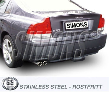 Simons 2,5 Zoll Edelstahl Sport Auspuffanlage für Volvo S60 R ab Bj.03- Endrohr 2x70mm