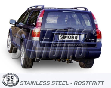 Simons 2,5 Zoll Edelstahl Sport Auspuffanlage für Volvo V70 XC 4WD/XC70 2,4T/2,5T/D5 ab Bj.01- Endrohr 1x100mm