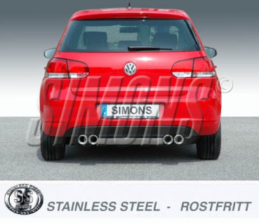 Simons 3 Zoll Duplex Edelstahl Sport Endschalldämpfer für VW Golf V GTi/GTi Edition 30 (2,0TFSi) ab Bj.04- Golf V 1,4TSi/1,4TSi GT ab Bj. 07- Golf VI 1,4TSi/1,8TSi ab Bj.09- Endrohr 4x80mm