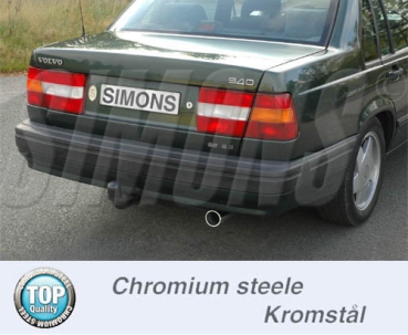 Simons 2,5 Zoll Chromstahl Sport Auspuffanlage für Volvo 940 Limousine/Kombi GL/GLE/GLT ab Bj.85- Endrohr 1x80mm