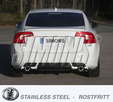 Simons Duplex 3 Zoll Edelstahl Sport Endschalldämpfer für Volvo S60/V60 T3/T4/T5/T6/2,0T 4WD/2WD ab Bj.10- Endrohr 2x90mm