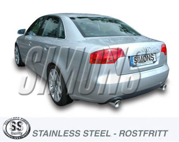 Simons Duplex 2,5 Zoll Edelstahl Sport Auspuffanlage für Audi A4 (B7) 1,8T/2,0TFSi Limonusine/Avant  ab Bj.05- Endrohr 2x100mm