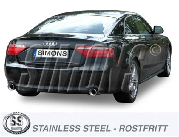 Simons Duplex 2,75 Zoll Edelstahl Sport Auspuffanlage für Audi A5 Coupe/Sportback 2WD + Quattro Motor 1,8T/2,0T ab Bj.06-11 Endrohr 2x100mm