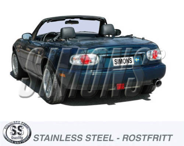 Simons 2,5 Zoll Edelstahl Sport Auspuffanlage für Mazda MX-5 (Miata) Typ NB 1,6/1,8 Bj.98-05 Endrohr 1x100mm