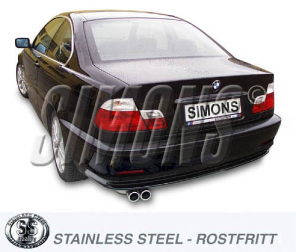 Simons Edelstahl Sport Auspuffanlage für BMW E46 Limousine/Coupe/Touring 320i(M52-2,0l Bj 97-01)323i (M52-2,5l Bj.97-00)328i (M52-2,8l Bj.97-00) Endrohr 2x70mm