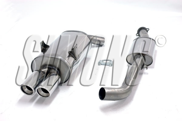 Simons 2,5 Zoll Edelstahl Sport Auspuffanlage für BMW 318iS E36 Limousine/Coupe/Cabrio Bj.4/91-97 Endrohr 2x80mm