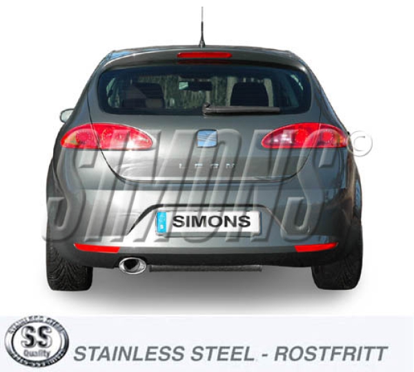 Simons 3 Zoll Edelstahl Sport Auspuffanlage für Seat Leon 2,0TFSi/TSi / Leon 2,0TFSi/TSi Cupra/Cupra R ab Bj.05- Endrohr 1x90/140mm