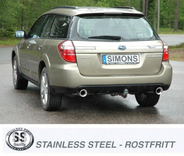 Simons 2,5 Zoll Duplex Edelstahl Sport Auspuffanlage für Subaru Outback 3,0R Bj.04-09 Endrohr 2x100mm