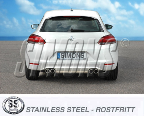 Simons Duplex 3 Zoll Edelstahl Sport Auspuffanlage für VW Scirocco 1,4TSi/1,8TSi/2,0TFSi ab Bj.09- Endrohr 4x80mm