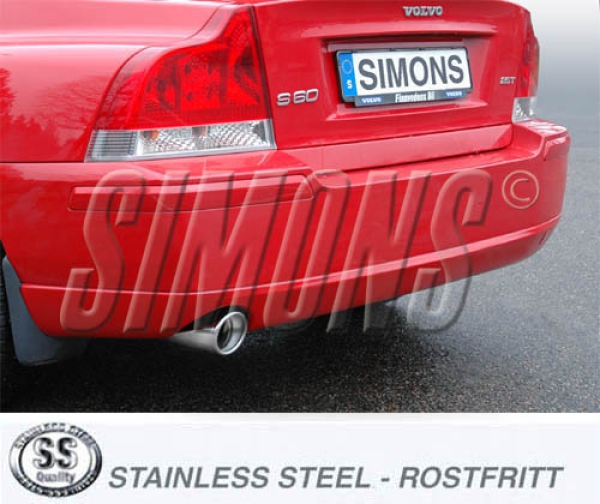 Simons 2,5 Zoll Edelstahl Sport Auspuffanlage für Volvo S60 Turbo 4WD 2,4T/2,5T ab Bj.01- Endrohr 1x100mm