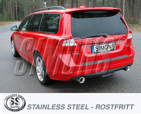 Simons Duplex 2,5 Zoll Edelstahl Sport Auspuffanlage für Volvo V70 III 2WD 2,0T/T4/T5/2,5FT ab Bj.08- Endrohr 2x100mm