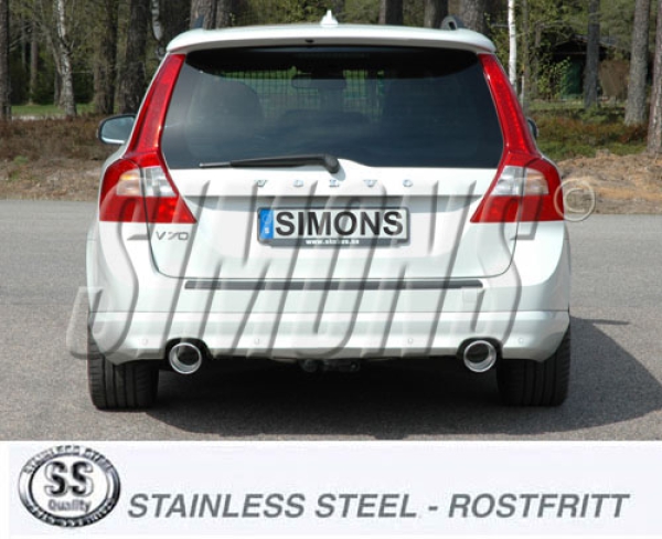 Simons Duplex 2,5 Zoll Edelstahl Sport Auspuffanlage für Volvo V70 III 4WD D5 ab Bj.08- Endrohr 2x100mm